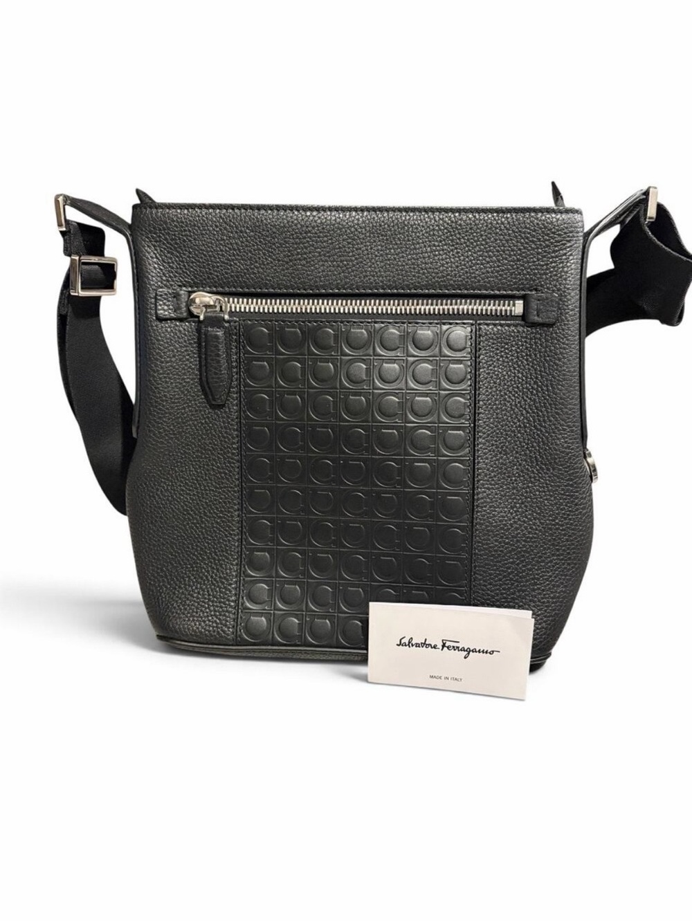 Salvatore Ferragamo Gancini Embossed Leather Crossbody Bag with COA